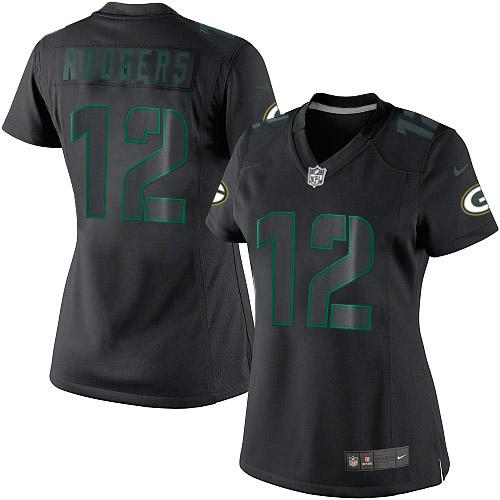 Women's Elite Aaron Rodgers Nike Jersey Black - #12 Impact NFL Green Bay Packers